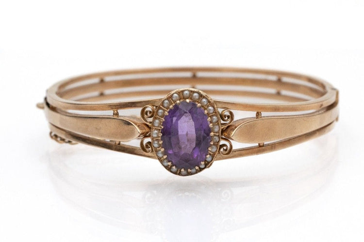 Bracelet Bracelet ancien en or jaune avec améthyste et perles, fin 19e début 20e siècle 58 Facettes 11723
