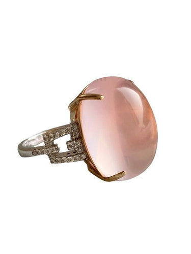 Bague 52 BRANAR PARIS Importante bague, en or jaune et blanc 18k sertie d'un quartz rose 58 Facettes