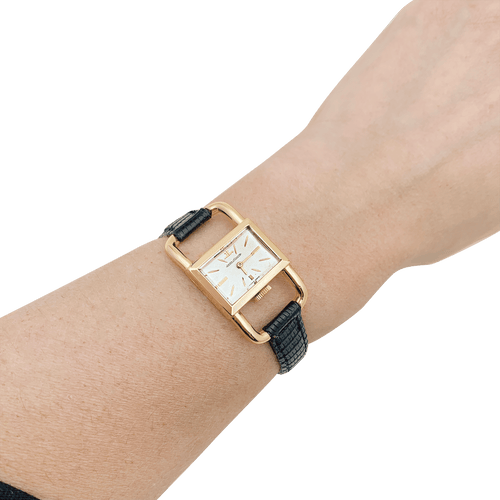 Montre Montre Jaeger-Lecoultre, "Etrier", or rose, cuir noir 58 Facettes 34348