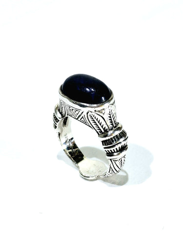 Bague 57 Bague cabochon lapis-lazuli en argent 925 58 Facettes