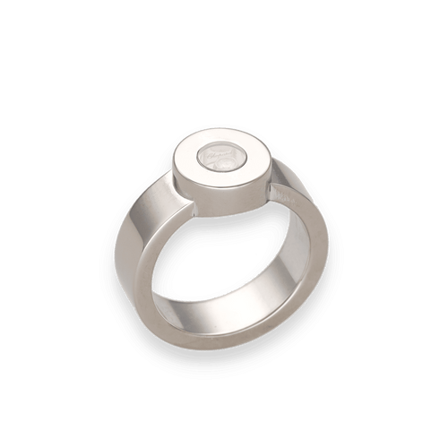 Bague 53 Bague Chopard Happy Diamond – Réf. 823086- Or Gris 18k – Diamant Mobile 0,05 ct – Taille 53 58 Facettes FB11097