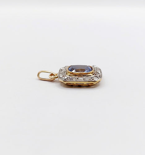 Pendentif Pendentif Art déco en or 18k et platine, saphir synthétique et diamants taille rose 58 Facettes A06085