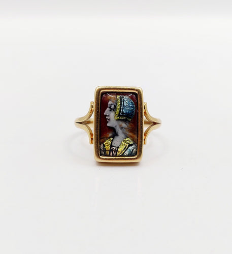 Bague 48.5 Bague Art nouveau Limoges en or 18k avec plaque émaillée profil féminin 58 Facettes A06430