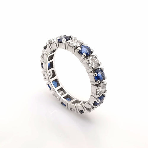 Bague 50 Alliance américaine Or blanc Diamants et Saphirs 58 Facettes