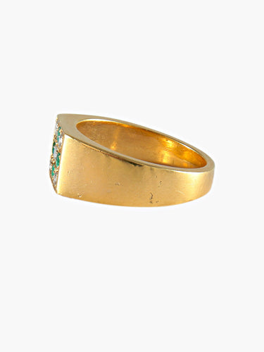Bague 55.5 CHEVALIERE OR JAUNE EMERAUDES ET DIAMANTS 58 Facettes