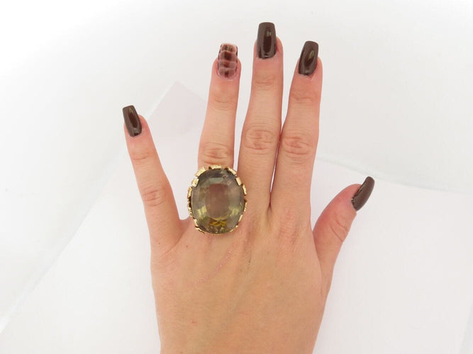 Bague 52 bague cocktail sertie pierre quartz fume t52 en or jaune 14k 31.7gr 58 Facettes 270125