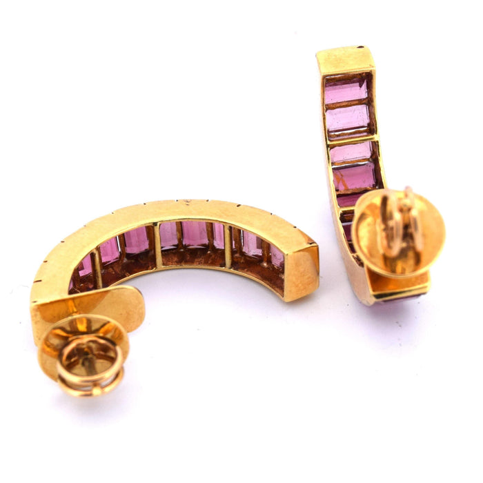 Boucles d'oreilles en or jaune tourmalines '80