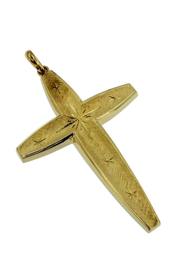 Pendentif croix italienne vintage or jaune, motif d'étoiles