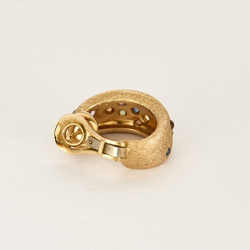 Boucles d'oreilles en or rose, cabochons de saphirs de couleurs