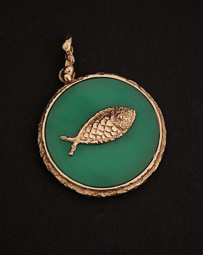 Pendentif 1963, Georges Braque "Idothée" Pendentif Or et Chrysoprase 58 Facettes