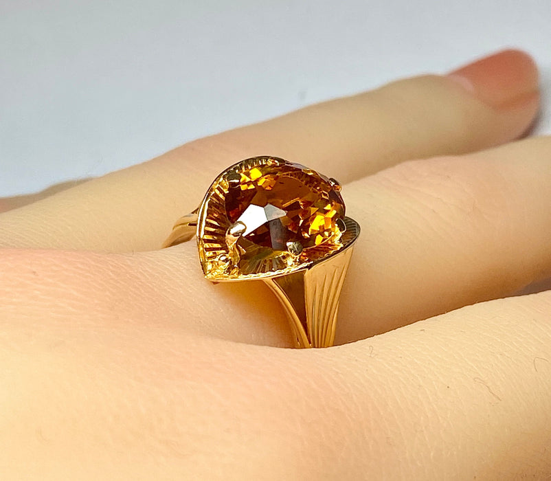 Bague style Art Déco or rose citrine