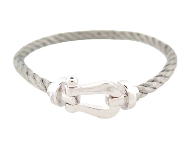 Bracelet bracelet FRED force 10 mm manille or blanc 18k cable acier t16 18cm 58 Facettes 267890