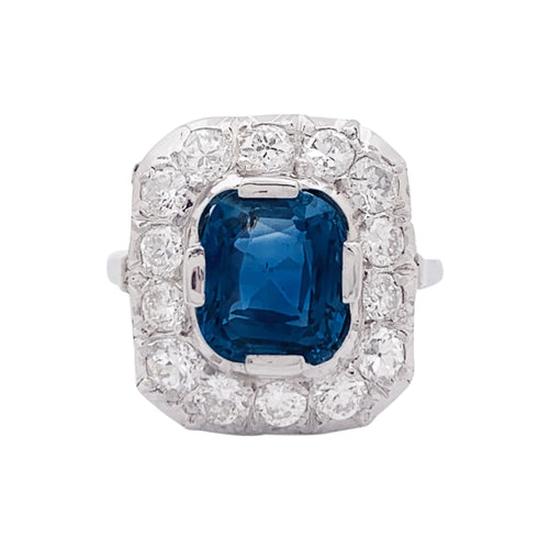 Bague 51 Bague "Pompadour" platine, or blanc, saphir, diamants. 58 Facettes 33935