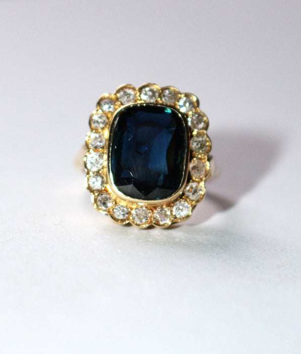 Bague Vintage Or Jaune Saphir Bleu Intense