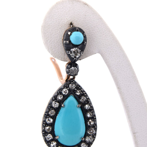 Boucles d'oreilles Boucles d'oreilles en or et argent, turquoise naturelle 58 Facettes