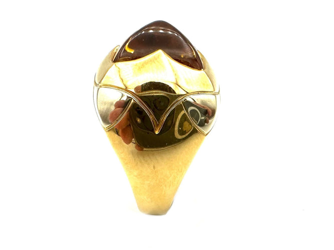 Bague 52 BVLGARI. Collection "Pyramide", bague 2 ors 18K et citrine 58 Facettes