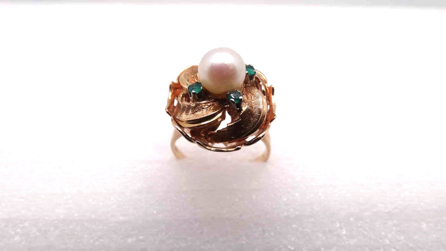 Bague 54 Bague Or perle fine et Emeraudes 58 Facettes 11898