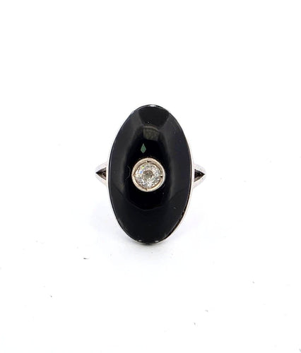 Bague 55 Bague en platine avec onyx et diamant central 58 Facettes