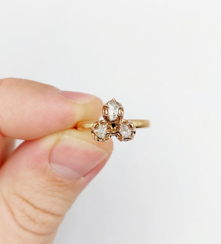 Bague 52 Bague victorienne or rose trèfle et diamants en serti illusion 58 Facettes A02570