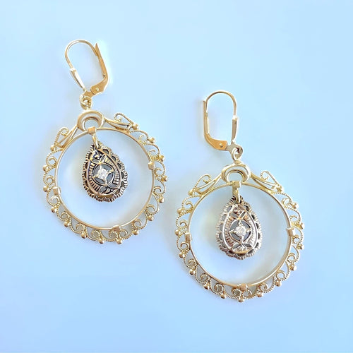 Boucles d'oreilles Boucles d'oreilles orientales pendantes deux ors, diamants 58 Facettes 1748