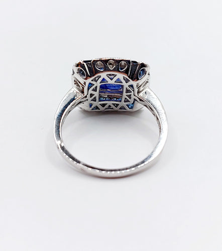 Bague Art Déco Platine, saphir pain de sucre et diamants, Branar Paris 58 Facettes A06224