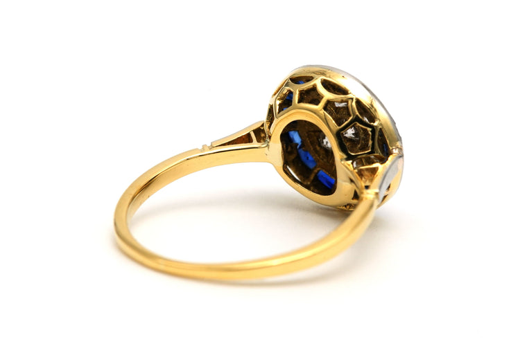 Bague 49 Bague Art Déco or jaune et or blanc sertie de saphirs et de diamants taille brillant (+-0.21ct) 58 Facettes 22980