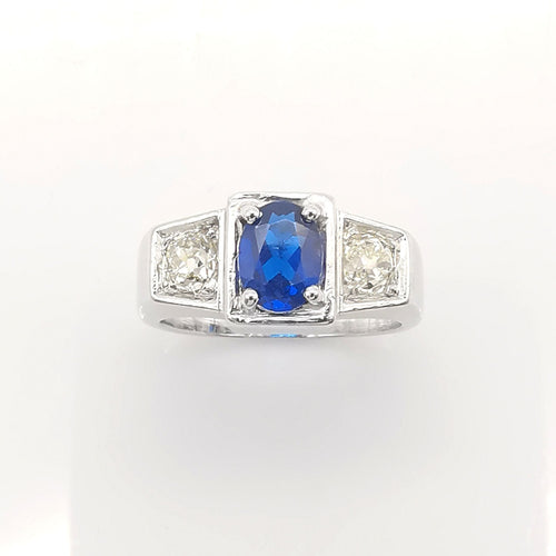 Bague 53 Bague ancienne or blanc saphir & diamants 58 Facettes