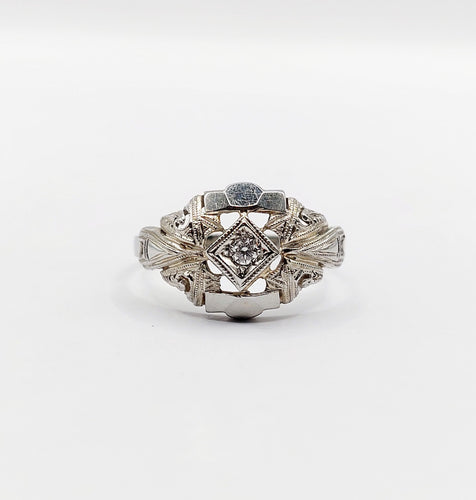 Bague Art Déco or blanc, diamant et monture géométrique 58 Facettes A05884