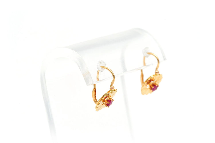 Boucles d'oreilles Boucles d'oreilles Art Déco or jaune et rubis de synthèse 58 Facettes 22472
