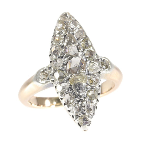 Bague 51 Bague de fiançailles antique en diamant en forme de bateau 58 Facettes 21146-0157