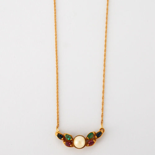 Collier Collier or jaune perle/saphirs/rubis/émeraudes 58 Facettes
