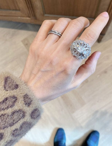 Bague 50.5 Importante bague cocktail or blanc, platine et diamants 58 Facettes