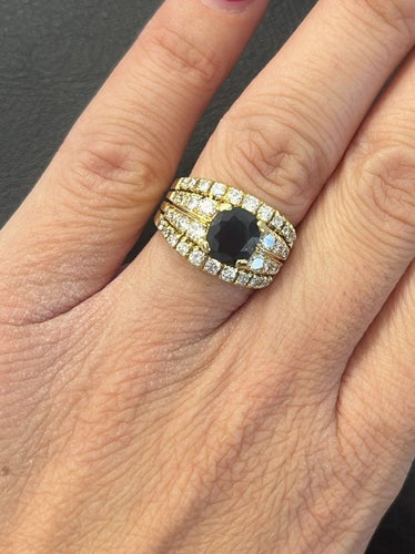 Anello oro giallo con zaffiro centrale e diamanti 58 Facettes