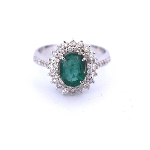 Bague en or blanc 18 carats avec émeraude de 1,80 carat et diamants