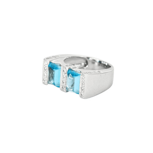 Bague 52 Bague or blanc avec 2 Aigue-Marines centrale sertie de diamants 58 Facettes 1-0000101/1