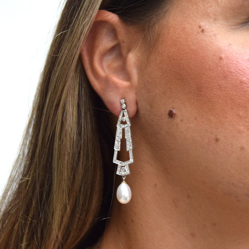 Boucles d'oreilles Boucles d'oreilles Art Déco en or blanc avec perles et diamants 58 Facettes