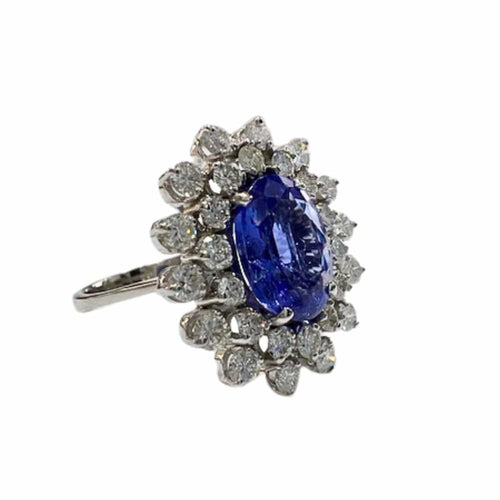 Bague 51 Bague au design contemporain en or 18 carats sertie de diamants et de tanzanite 58 Facettes Q277B