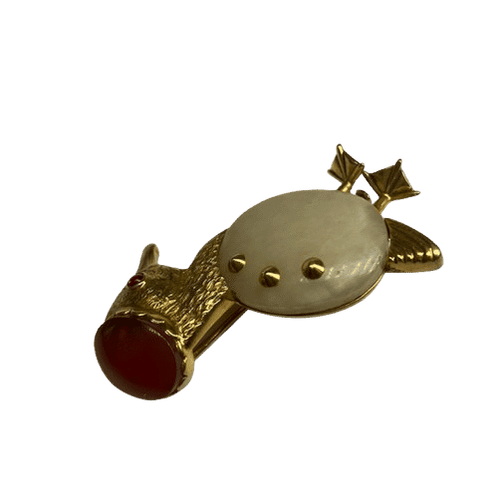 Broche Broche Cartier Vintage canard or 18K, calcédoine, agate et rubis 58 Facettes