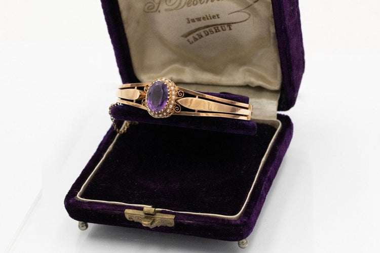 Bracelet Bracelet ancien en or jaune avec améthyste et perles, fin 19e début 20e siècle 58 Facettes 11723