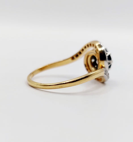 Bague 59 Bague tourbillon or jaune, saphir et diamants taille rose (circa 1900) 58 Facettes A05937