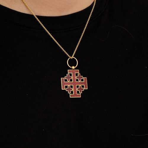 Pendentif Croix de Jérusalem  Email Or Rose 58 Facettes