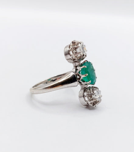 Bague 50 Bague marquise art deco or blanc 18k émeraude et diamants 58 Facettes A06115