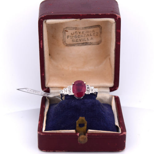 Bague 55 Bague Art déco en platine avec rubis et diamants 58 Facettes