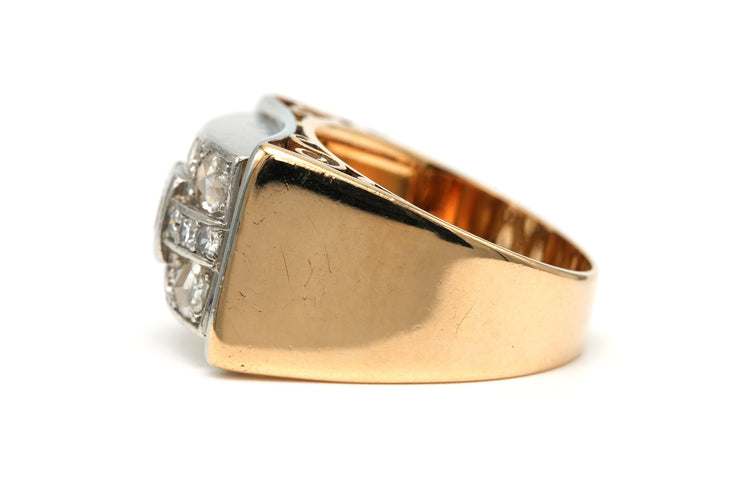 Bague 53 Bague Art Déco or jaune et blanc diamants 58 Facettes 22698