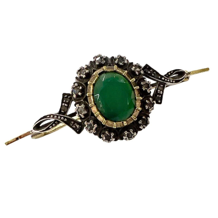 Broche Broche en argent et or taille française contrastant avec l'agate verte 58 Facettes Q461(272)