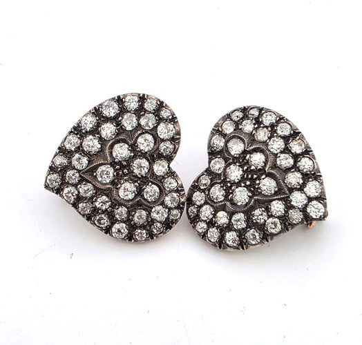 Boucles d'oreilles Boucles d'oreilles basses en or et argent avec diamants 58 Facettes