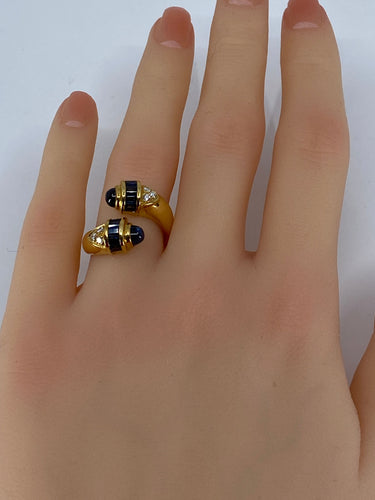 Bague toi et moi en Or jaune, saphirs et diamants