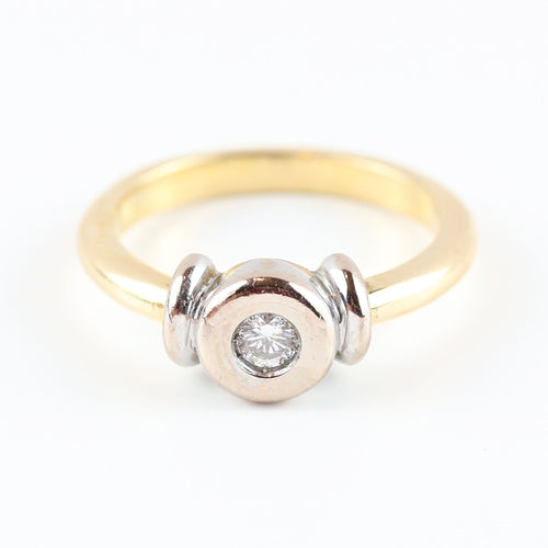 Bague 54 Bague solitaire ancien en or jaune et blanc 18k avec diamant brillant 58 Facettes 159/24 F
