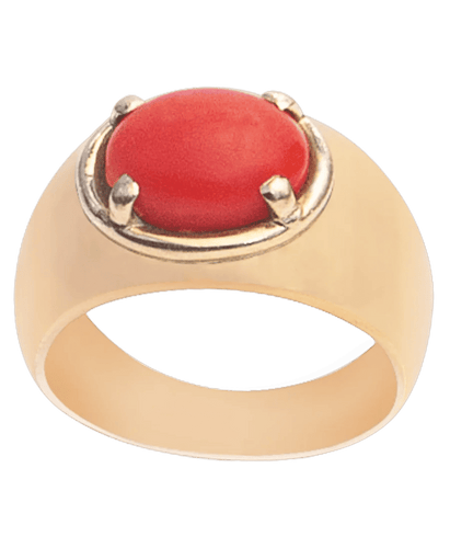 Bague Or jaune 18K Corail cabochon rouge