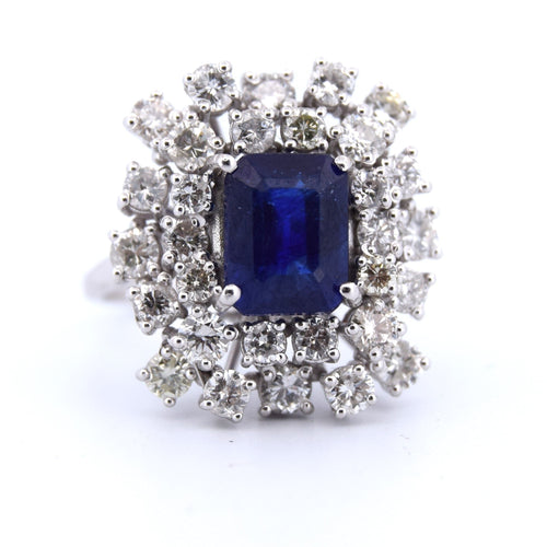 Bague Bague en or blanc 18 carats avec saphir et diamants 58 Facettes